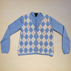 Brooks Brothers, Medium | Suprima Cotton Blue Argyle Button-Down Cardigan